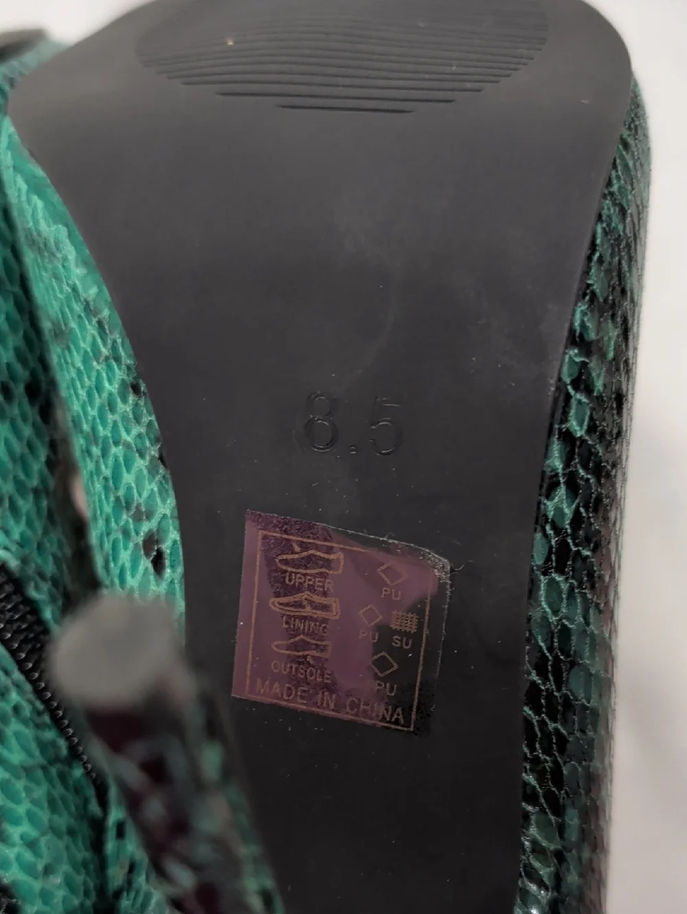 Green Snake-Print Thigh High Heeled Boots - Picture 6 of 12